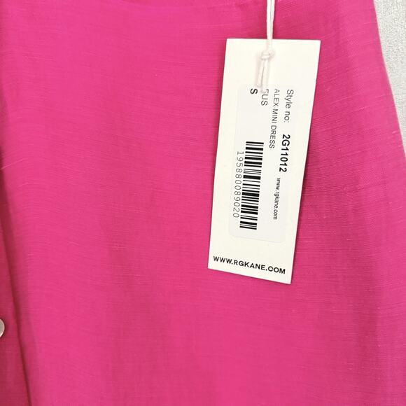 R.G. Kane Alex Mini Dress Small Pink Linen Blend Twist Waist Collared Beachy - Picture 5 of 11